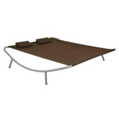 Lit De Jardin Polyester Marron Et Pieds Métal Gris Fandrin