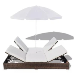 Lit De Jardin Réglable Avec Parasol Résine Tressée Marron Uvo -Le Coin Jardin lit de jardin reglable avec parasol resine tressee marron uvo 3666722559867 384578