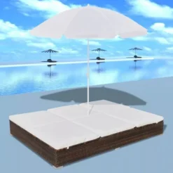 Lit De Jardin Réglable Avec Parasol Résine Tressée Marron Uvo -Le Coin Jardin lit de jardin reglable avec parasol resine tressee marron uvo 3666722559867 384580