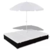 Lit De Jardin Réglable Avec Parasol Résine Tressée Noire Uvo