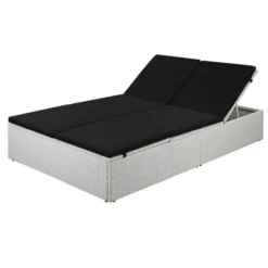 Lit De Jardin Résine Tressée Blanche Et Polyester Noir Imia