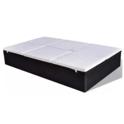 Lit De Jardin Résine Tressée Noire Et Polyester Blanc Imia 2