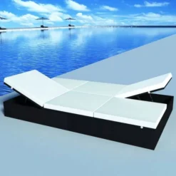 Lit De Jardin Résine Tressée Noire Et Polyester Blanc Imia 2 -Le Coin Jardin lit de jardin resine tressee noire et polyester blanc imia 3666722559515 384946