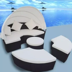 Lit De Jardin Rond Avec Auvent Résine Tressée Noire Miaden -Le Coin Jardin lit de jardin rond avec auvent resine tressee noire miaden 3666722922708 384474