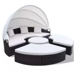 Lit De Jardin Rond Avec Toit Résine Tressée Marron Velass