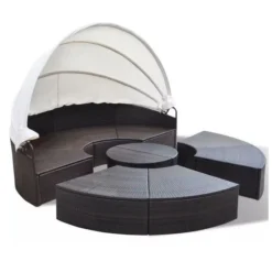 Lit De Jardin Rond Avec Toit Résine Tressée Marron Velass -Le Coin Jardin lit de jardin rond avec toit resine tressee marron velass 8718475502500 384411