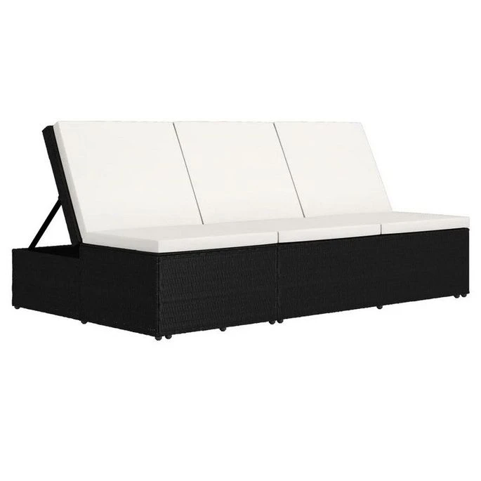 Lit De Jardin Tissu Blanc Et Résine Tressée Noire Viali 2 Lit De Jardin Tissu Blanc Et Résine Tressée Noire Viali – Image 2