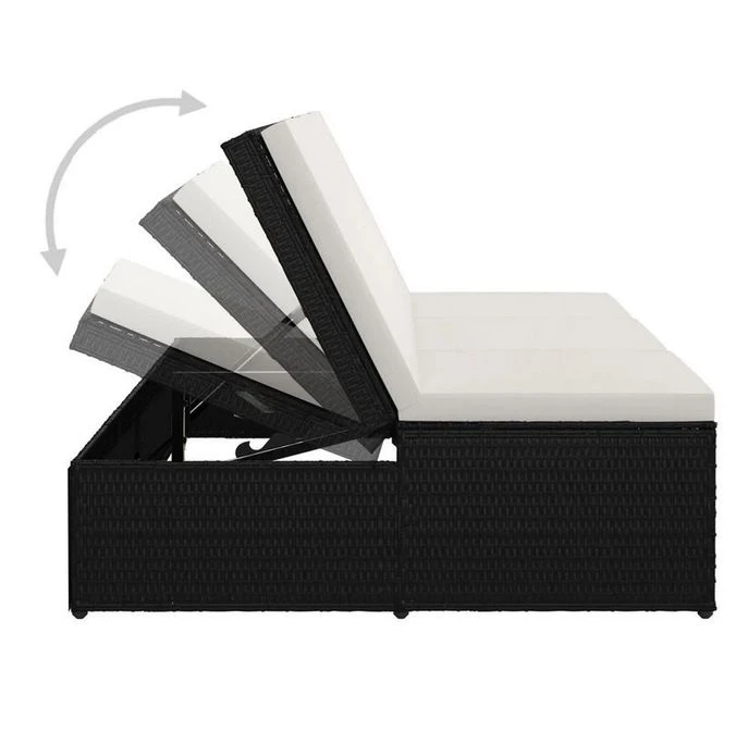 Lit De Jardin Tissu Blanc Et Résine Tressée Noire Viali 4 Lit De Jardin Tissu Blanc Et Résine Tressée Noire Viali – Image 4