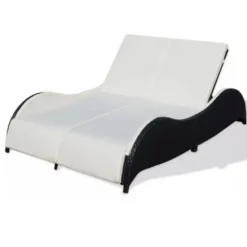 Lit De Jardin Tissu Blanc Et Résine Tressée Noire Methy