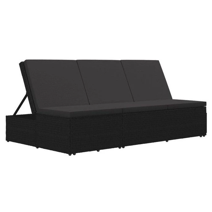 Lit De Jardin Tissu Et Résine Tressée Noir Viali 2 Lit De Jardin Tissu Et Résine Tressée Noir Viali – Image 2