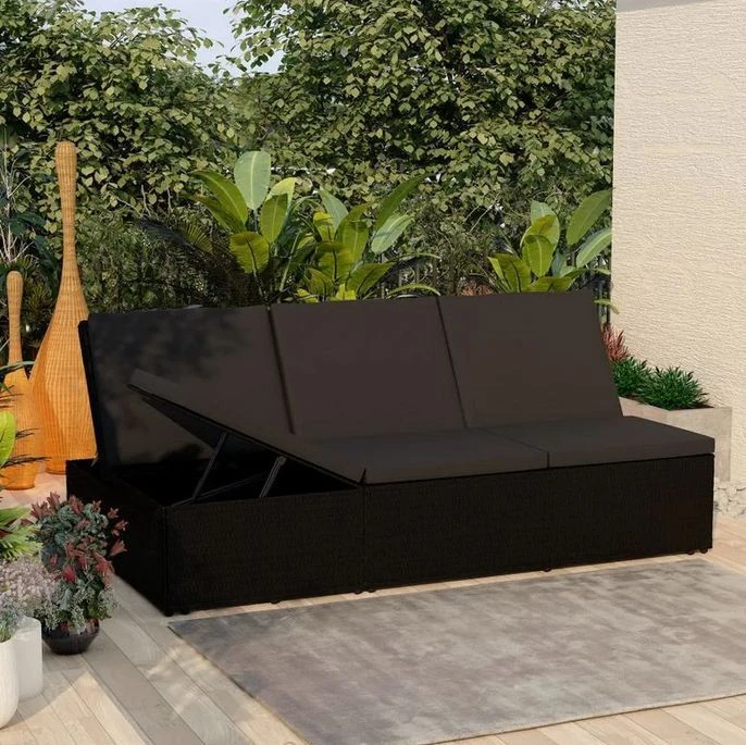 Lit De Jardin Tissu Et Résine Tressée Noir Viali 5 Lit De Jardin Tissu Et Résine Tressée Noir Viali – Image 5