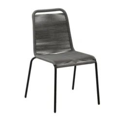 Lot De 2 Chaises A Manger De Jardin - Métal Avec Tissage Simple En Corde, Empilable -Couleur : Epoxy Noir - Cordes Grises