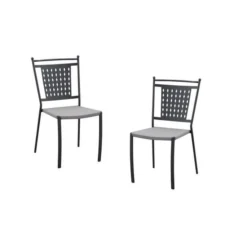 Lot De 2 Chaises A Manger De Jardin - Style Zellige - Acier Thermolaqué + Textilene - 50 X 59 X 91 Cm