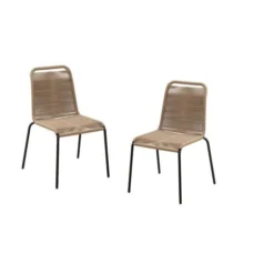 Lot De 2 Chaises De Jardin - Métal Avec Tissage Simple En Corde, Empilable - Couleur : Epoxy Noir - Cordes Naturelles