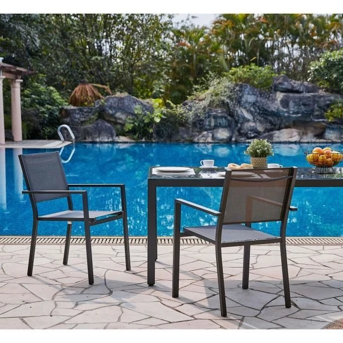 Lot De 2 Fauteuils En Aluminium - 57 X 56 X 87 Cm - Gris 1 Lot De 2 Fauteuils En Aluminium - 57 X 56 X 87 Cm - Gris