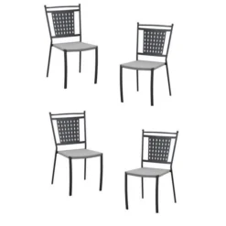 Lot De 4 Chaises A Manger De Jardin - Style Zellige - Acier Thermolaqué + Textilene - 50 X 59 X 91 Cm