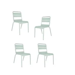 Lot De 4 Chaises De Jardin - Acier - Vert Céladon