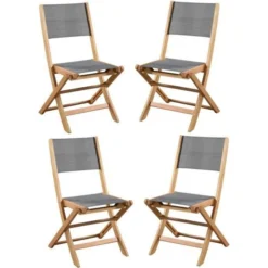 Lot De 4 Chaises De Jardin En Bois D'acacia FSC Et Assise Textilene - 50 X 57 X 90 Cm - Gris