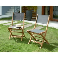 Lot De 4 Chaises De Jardin En Bois D'acacia FSC Et Assise Textilene - 50 X 57 X 90 Cm - Gris -Le Coin Jardin lot de 4 chaises de jardin en bois d acacia fsc et assise textilene 50 x 57 x 90 cm gris 3612408316217 781019