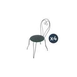 Lot De 4 Chaises De Jardin Romantique Empilable En Fer Forgé - Vert/Gris