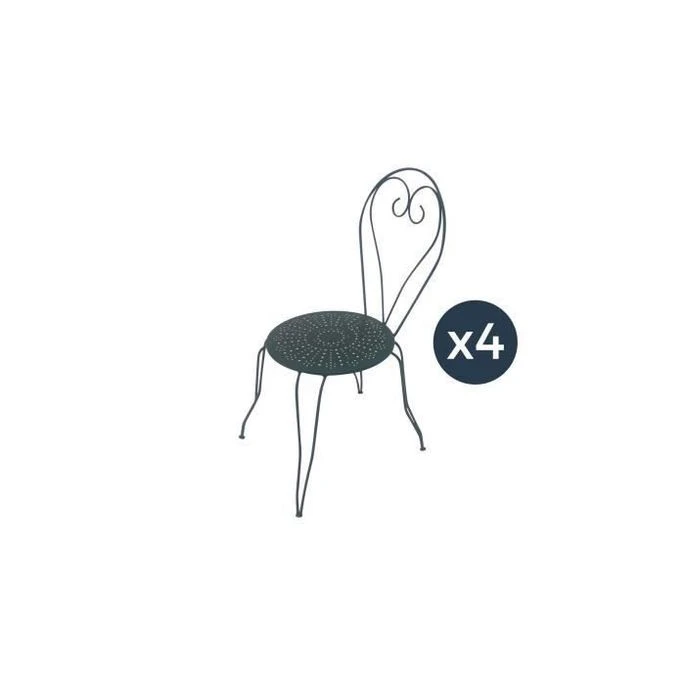 Lot De 4 Chaises De Jardin Romantique Empilable En Fer Forgé - Vert/Gris 1 Lot De 4 Chaises De Jardin Romantique Empilable En Fer Forgé - Vert/Gris