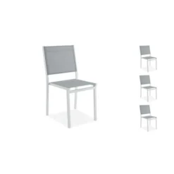 Lot De 4 Chaises Empilables - Aluminium Et Textilene - Blanc Et Gris