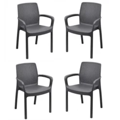 Lot De 4 Fauteuil Empilable REGINA En Résine Tréssée - Gris Anthracite