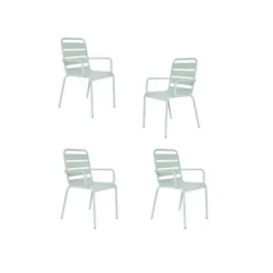 Lot De 4 Fauteuils De Jardin - Acier - Vert Céladon