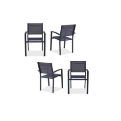 Lot De 4 Fauteuils De Jardin En Aluminium Assise Textilene - 57 X 56 X 87 Cm - Gris