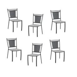 Lot De 6 Chaises A Manger De Jardin - Style Zellige - Acier Thermolaqué + Textilene - 50 X 59 X 91 Cm