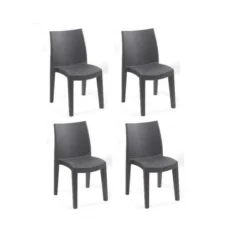 Lots De 4 Chaises LADY Empilable, Aspect Résine Tressée