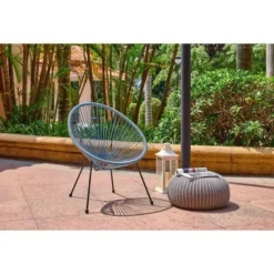 MANA Fauteuil Design En Forme D'oeuf - Cordage En Plastique Bleu Pastel