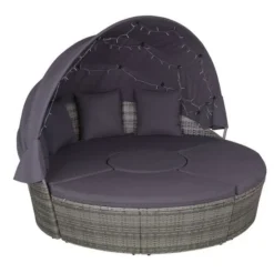 Salon De Jardin à LED 4 Pièces Résine Tressée Et Tissu Gris Uvo