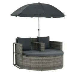 Salon De Jardin Avec Parasol Résine Tressée Et Tissu Gris Uvo