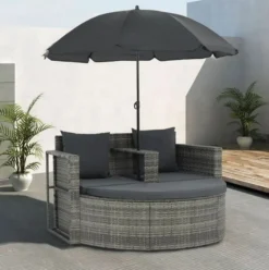 Salon De Jardin Avec Parasol Résine Tressée Et Tissu Gris Uvo -Le Coin Jardin salon de jardin avec parasol resine tressee et tissu gris uvo 3666722560955 383574