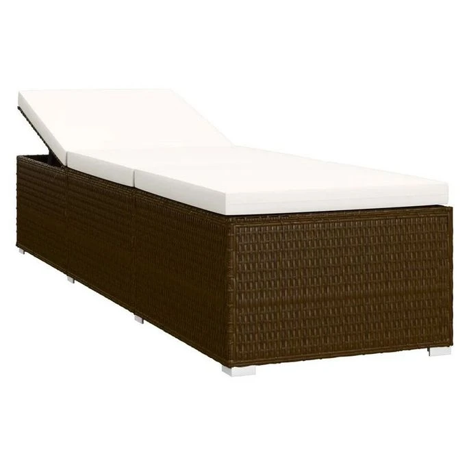 Set Chaise Longue Et Table Tissu Blanc Et Résine Marron Viali 2 Set Chaise Longue Et Table Tissu Blanc Et Résine Marron Viali – Image 2
