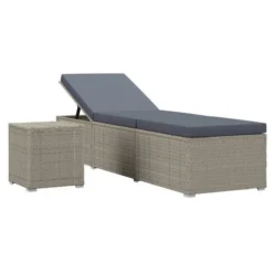 Set Chaise Longue Et Table Tissu Et Résine Tressée Gris Viali