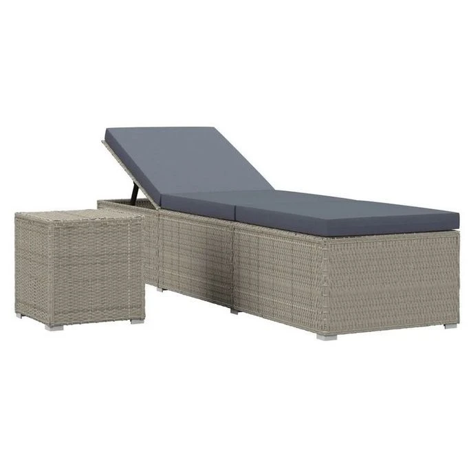 Set Chaise Longue Et Table Tissu Et Résine Tressée Gris Viali 1 Set Chaise Longue Et Table Tissu Et Résine Tressée Gris Viali