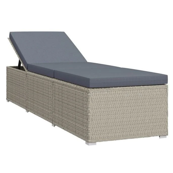 Set Chaise Longue Et Table Tissu Et Résine Tressée Gris Viali 2 Set Chaise Longue Et Table Tissu Et Résine Tressée Gris Viali – Image 2