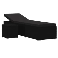 Set Chaise Longue Et Table Tissu Et Résine Tressée Noir Viali