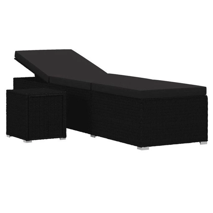Set Chaise Longue Et Table Tissu Et Résine Tressée Noir Viali 1 Set Chaise Longue Et Table Tissu Et Résine Tressée Noir Viali