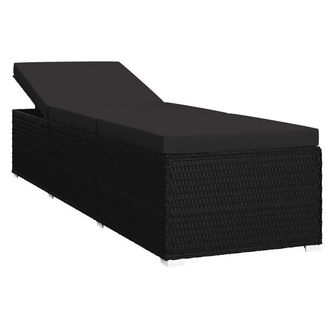 Set Chaise Longue Et Table Tissu Et Résine Tressée Noir Viali 2 Set Chaise Longue Et Table Tissu Et Résine Tressée Noir Viali – Image 2