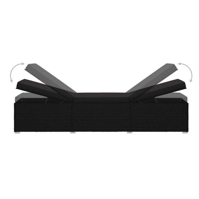 Set Chaise Longue Et Table Tissu Et Résine Tressée Noir Viali 4 Set Chaise Longue Et Table Tissu Et Résine Tressée Noir Viali – Image 4