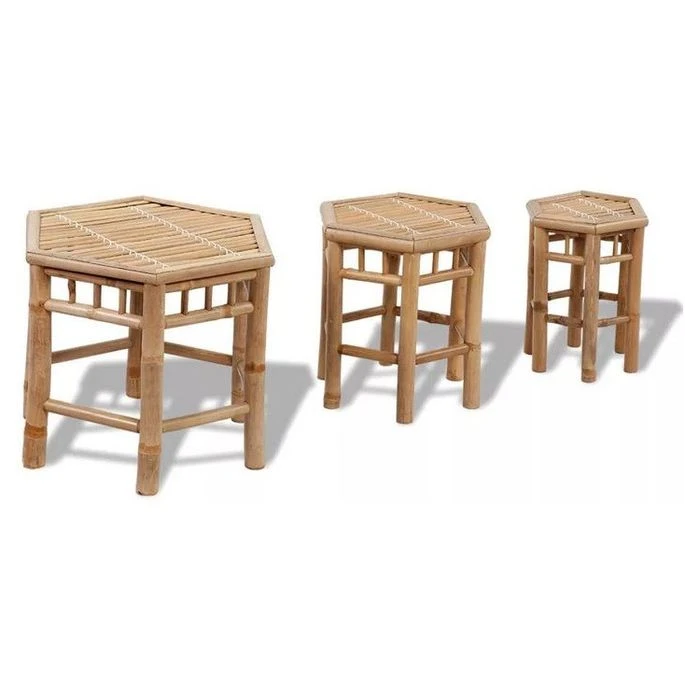 Set De 3 Tabourets De Jardin Bambou Clair Maboun 1 Set De 3 Tabourets De Jardin Bambou Clair Maboun