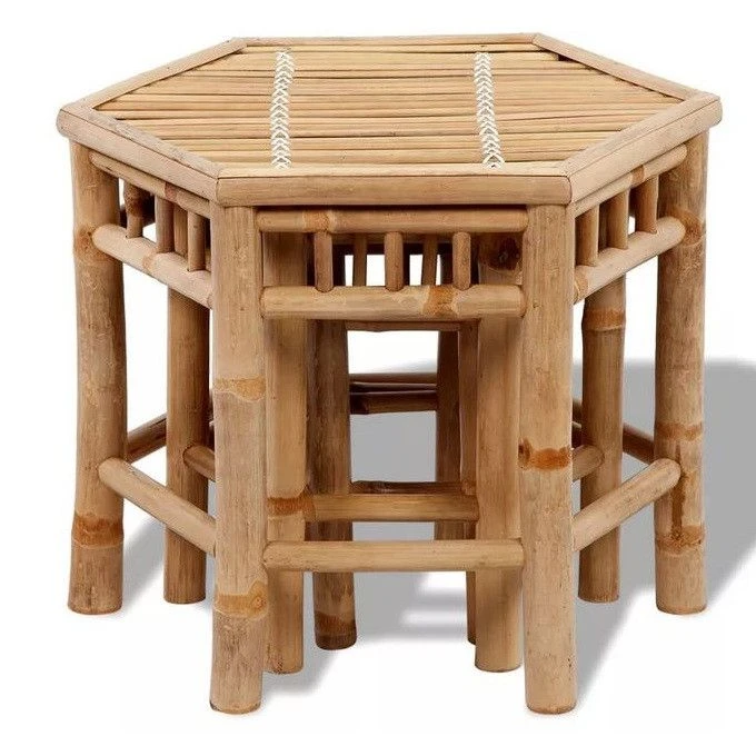 Set De 3 Tabourets De Jardin Bambou Clair Maboun 2 Set De 3 Tabourets De Jardin Bambou Clair Maboun – Image 2