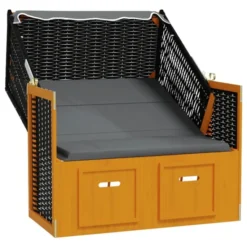 Strandkorb Avec Auvent Résine Tressée Et Bois Solide Anthracite -Le Coin Jardin strandkorb avec auvent resine tressee et bois solide anthracite 3666722119146 1366100