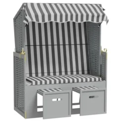 Strandkorb Avec Auvent Résine Tressée Et Bois Solide Gris Blanc -Le Coin Jardin strandkorb avec auvent resine tressee et bois solide gris blanc 3666722131759 1330577