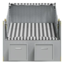 Strandkorb Avec Auvent Résine Tressée Et Bois Solide Gris Blanc -Le Coin Jardin strandkorb avec auvent resine tressee et bois solide gris blanc 3666722131759 1330580