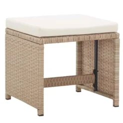 Tabouret De Jardin Tissu Crème Et Résine Beige Reli - Lot De 2