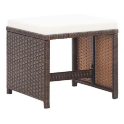 Tabouret De Jardin Tissu Crème Et Résine Marron Reli - Lot De 2
